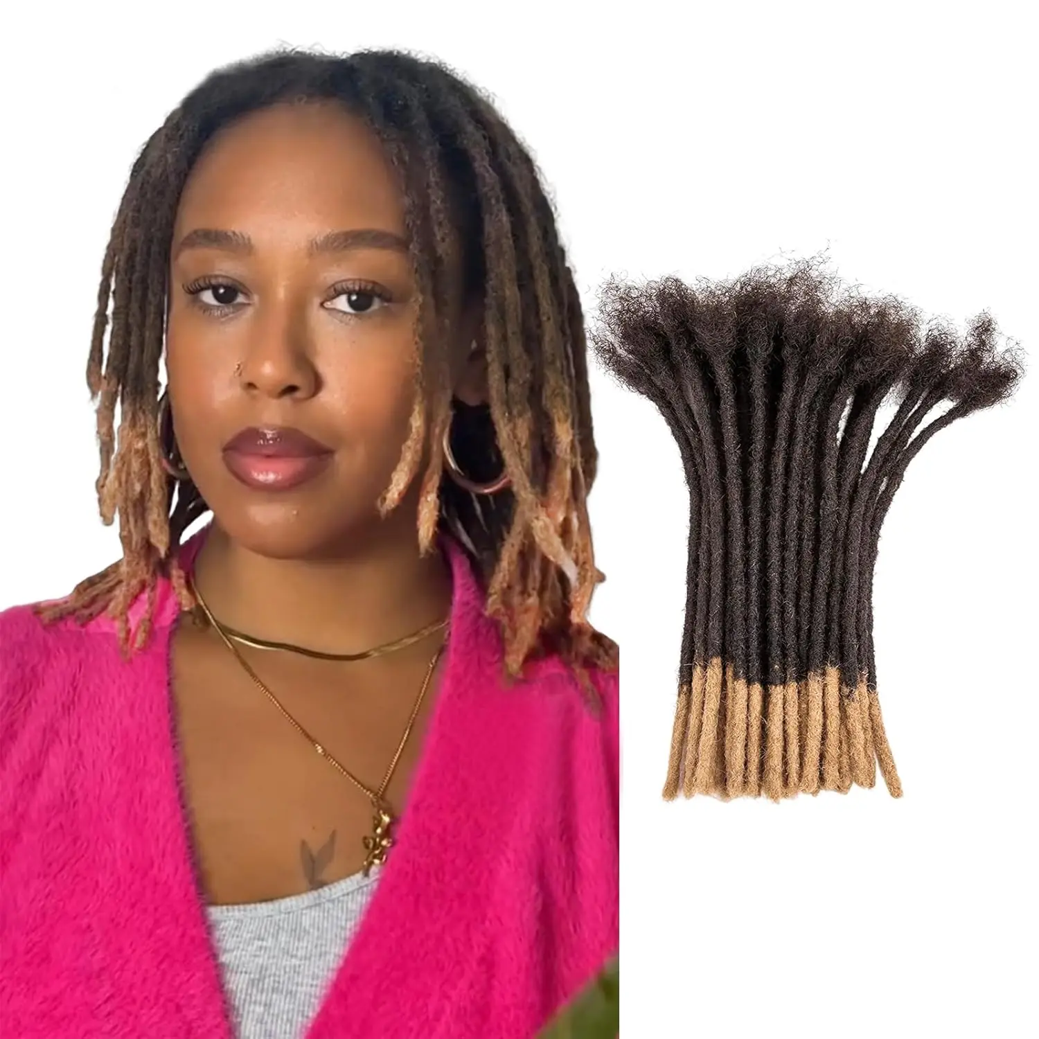 0.6cm Human Hair Dreadlock Extensions 8 Inch 30 Strands Ombre Loc Extensions Human Hair Dreads Extensions for Men Human Dread Extensions Color 1b/27