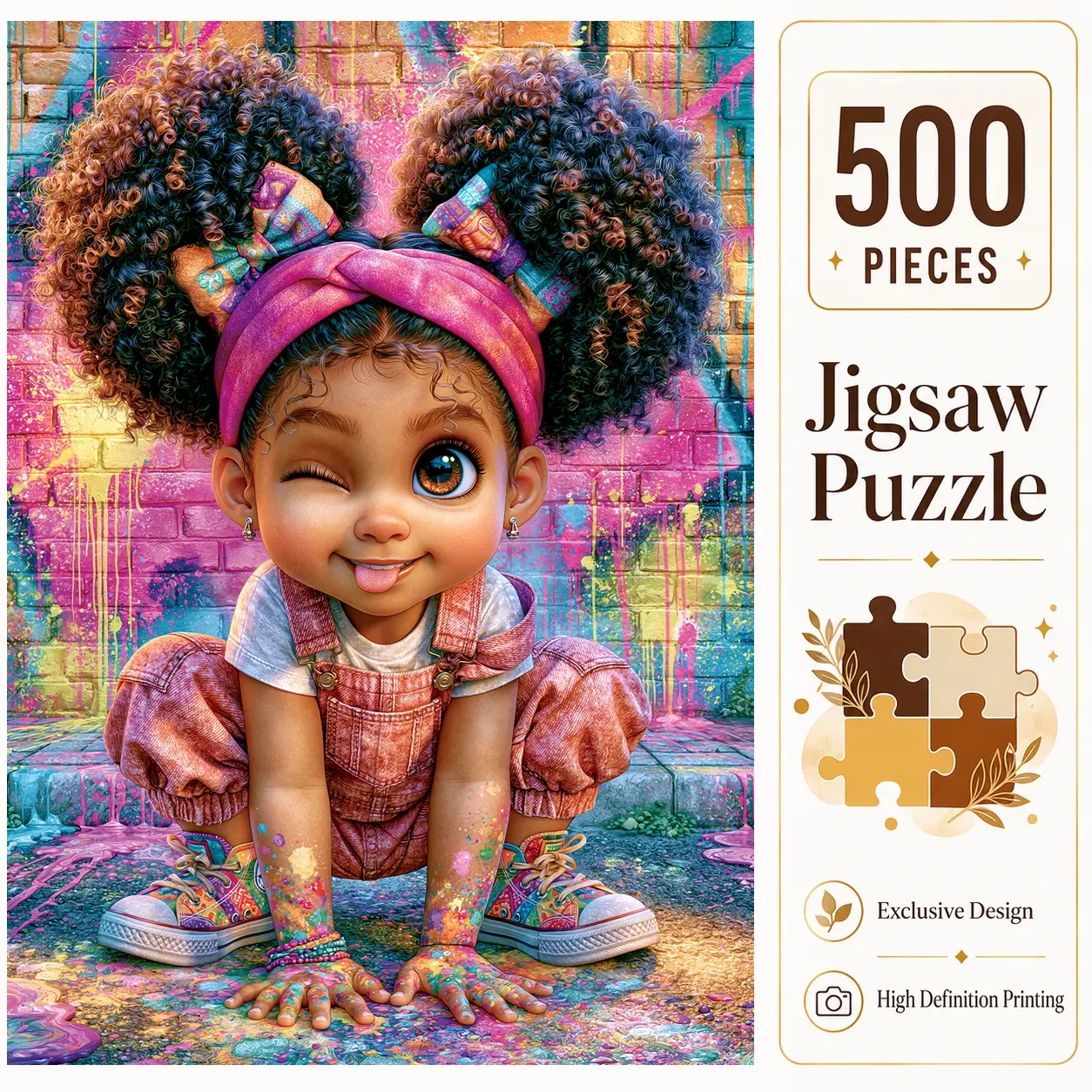Cute Graffiti Girl 500 Pieces Jigsaw Puzzle, Colorful Street Art Puzzle for Adults, Family Game for Relaxation and Stress Relief, Brain Exercise Challenge, Wall Decor, Gift for Puzzle Lovers and Seniors, 15x20.5inch(38x52cm)