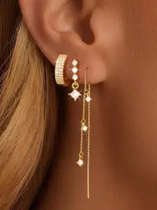 3 Pcs/Set Drop Dangle Chain Earrings for Women Dangling Chain Hoop Earrings Elegant Charmming Synthetic Zirconia Threader Earscapes Earrings Fashion Jewelry Gift High Quality Earrings Lightweight Earring