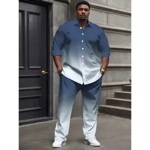 Plus Size Men's Long-Sleeve Two-Piece Suit Set Gradient color design Comfortable fabric Relaxed fit for casual everyday wear at home or out Suitable for men Two-piece suit Mature men's attire Elegant gentleman style