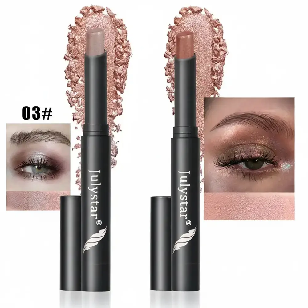 Julystar Glitter Luminous Beauty Eyeshadows Stick Duo Bundle, 2pcs Balm Sticks in Lavender and Rose Gold or Brown, High Pigment Metallic Shimmer, 2g Each, Long Lasting Crystal Eye Makeup Product