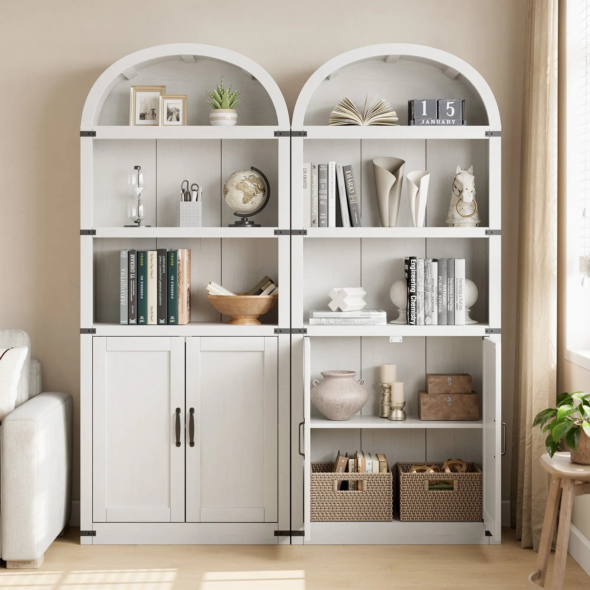 5-Tier Bookcase, 71.65 inch Tall Arched Bookshelf, Farmhouse Display Storage Rack, Wooden Bookshelves for Home Office, Living Room