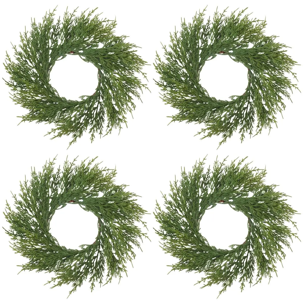 212 MAIN 10" Decorative Artificial Cypress Wreath with Branches - Set of 4, Natural-Look Home Decor for Outdoors