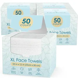 4 Pack of 50 count XL Disposable Face Towels 10” x 12”, 100% Viscose Fibre, Soft & Skin Friendly Face Towelettes Disposable, Facial Tissue Wipes for Women Cleansing