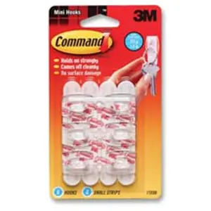 3M MMM17006 Command Hooks- Mini - .50lb. Capacity- 6 Hooks-8 Strips