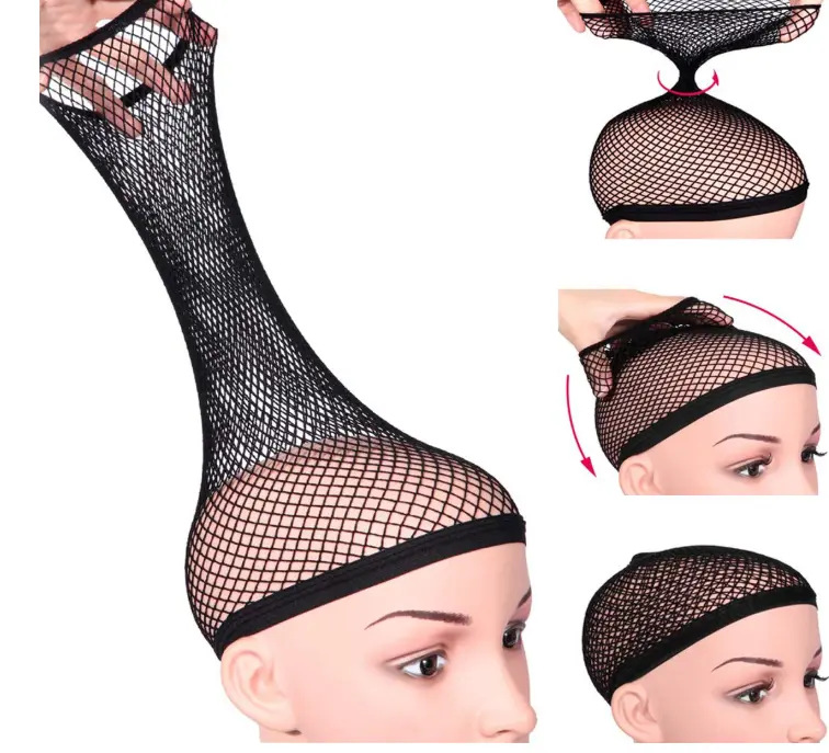 Versatile Fishnet-Mesh Cap Wig Tools & Accessories Pack - 1 Glossy Floral Bag, 1 Black Border Adjustable Wig Cap for Synthetic Hair Extension Styling
