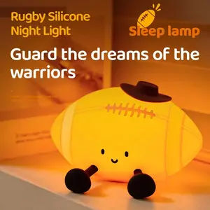 Cute Rugby Shaped Silicone LED Night Light, Rechargeable 3 Level Dimmable Soft Eye-Caring Sleep Lamp, Funny Desk & Bedroom Decor, Perfect Birthday Gift for Rugby Lovers, Family & Friends