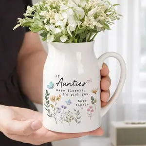 Personalized Ceramic Floral Vase Cup - Decorative Ceramic Vases, 0-50 cm Modern Home Decor Keepsake, Customizable with "If Aunties Were Flowers" Message, Birthday Gift for Auntie, Decorative Vases