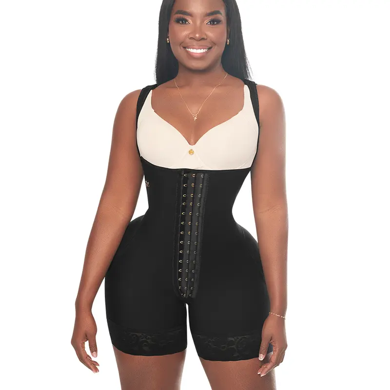BBL Elegant Open Bust Mid Thigh Bodysuit, w/ Wide Straps, 3 Level Hook Compression, Multi Hip & Waist Size with Perineal Zipper (LUXBBL-013/LUXBBL-213)