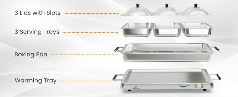 COSTWAY Buffet Servers and Warmers, 2 in 1 Electric Warming Tray, Stainless Steel Chafing Dish with Temperature Control, 3 Serving Trays, 4.5/8 Qt Food Warmers Station for Parties Banquets Events, Dishwasher Safe, Christmas Gift Black Friday Cyber Monday