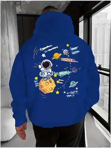 Men's Fashion Casual Hoodie, Space Planet Print, Drawstring Hooded Sportswear, Kangaroo Pocket, Fitted Top, Gift Idea