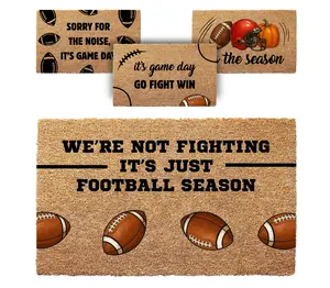 Football Season Coir Doormat - Fall Decor, Football Season 16x24", 17x30", 24x36" Sizes - Anti-Slip Rubber Backing - Pumpkin Theme - Durable & Elegant - Halloween Decor