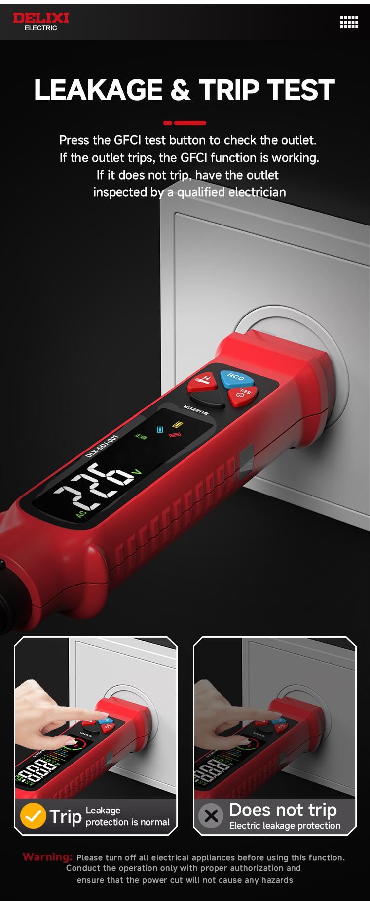 DELIXI 2 in 1 Outlet Circuit & Voltage Tester Pen, 2–440V AC Voltage Detector with NCV Function, Integrated GFCI Outlet Tester & Polarity Check, LCD Display, Audible Alarm & Flashlight, 3 Prong AC Voltage Socket Checker, Wiring Fault Detector detail 4