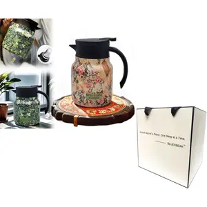 Vintage Floral Pattern Tea kettle with infuser, Tea pot with infusers for loose tea, Stainless Steel Thermal Carafe with Lid for Hot Drinks