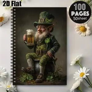 1 St. Patrick's Day Leprechaun Themed Spiral Coil Notebook, 5.7x8.26 Inch, Shamrock Decorated Journal for Holiday Celebrations, Irish Festival Notes, Leprechaun Lovers Gift, Daily Planner for St. Patrick's Day Parties and Festive Writing [2D] Fla