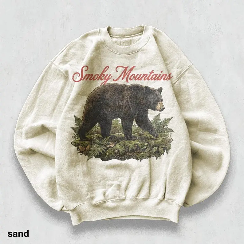 Vintage Retro Smoky Mountains Bear Sweatshirt, Vintage 90s Appalachian Wildlife Crewneck, Rustic Forest Graphic Pullover, Nature Lover Cabin Gift, Top Womenswear