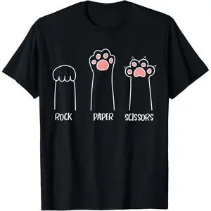 Introvert Cat Animal Rescue Pet Lover Apparel Rock Paper Scissors Hand Game Cute Paw Funny Cat T-Shirt