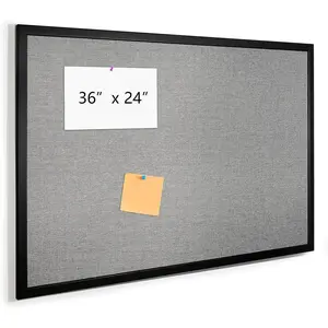 36 x 24 Inch Cork Bulletin Board, Wood Framed Grey Canvas Wall Notice Board, Wall Mounted Decorative Board for Office School Home