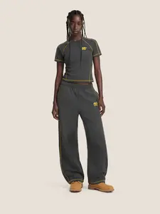 Aelfric Eden Cloud Slim Sweat Set Contrast Yellow Stitching Fitted Tee & Baggy Pants Casual Two-Piece Streetwear