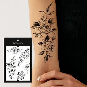 Peonies (LB-122). Temporary Tattoos Realistic Water Proof Durable Body Art Ink Box Fake Tattoo Sticker Sheets for Men Women Kids Plant-Based Ink Flower