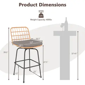COSTWAY - Patio Swivel Barstools Set of 2 with Soft Seat Cushions-Gray