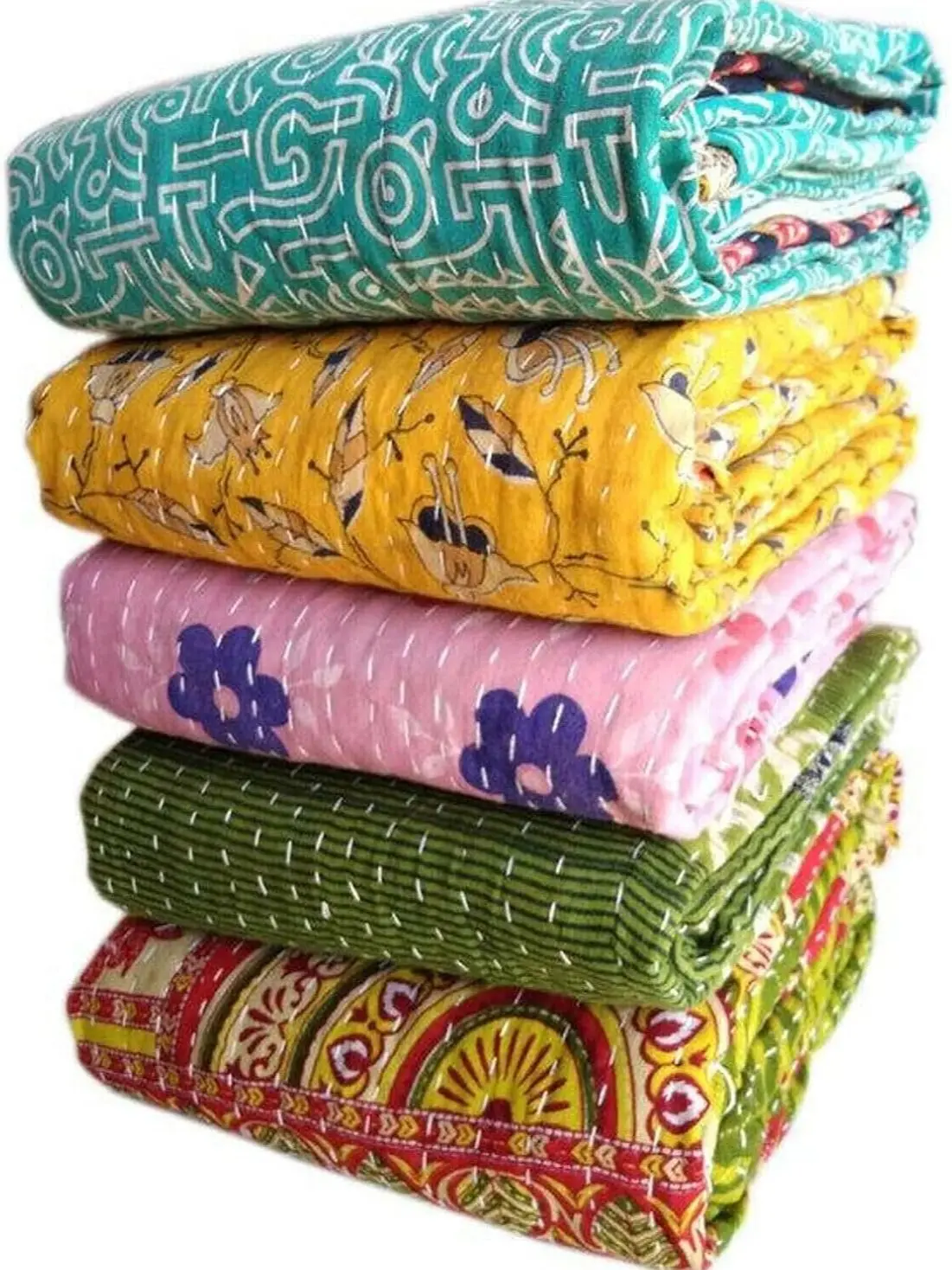 Vintage Handmade Indian Tribal Kantha Quilt - Soft Cozy Throw Blanket, Hippie Bohemian Style, Cotton Saree-Made (1), Soft Cozy Blanket, Throw Blankets