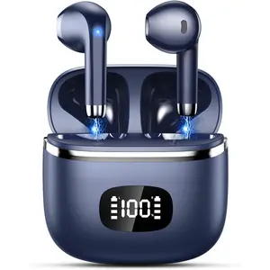 Wireless Earbuds Bluetooth Headphones 5.3 Bass Stereo Earphones, 40H Playtime Ear Buds with LED Power Display, Bluetooth Earbud with Noise Cancelling Mic IPX7 Waterproof Earbuds for iOS Android Blue Audio Electronic