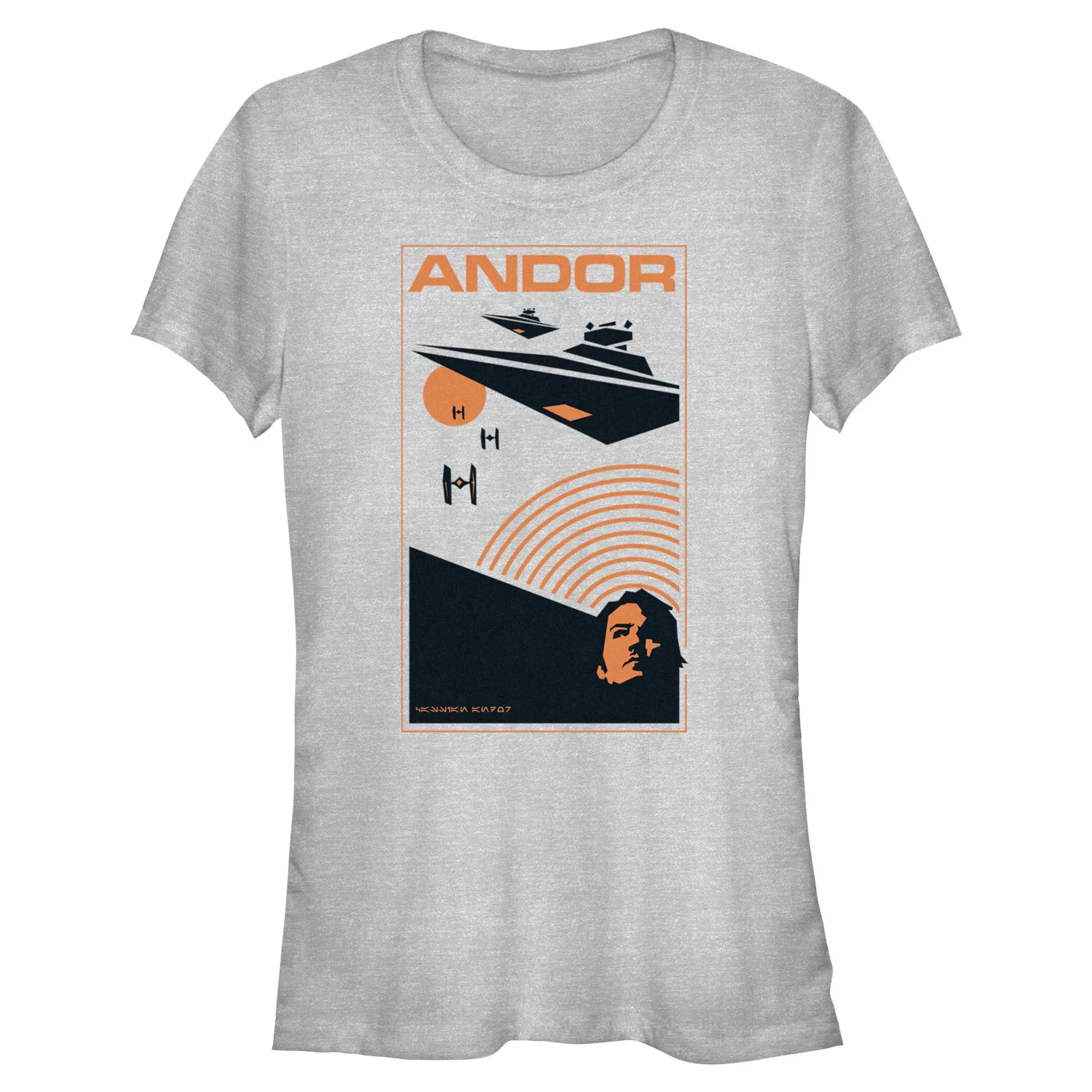 Women's Juniors Star Wars: Andor Space Poster T-Shirt - Orange, Shortsleeve, Minimalist, Casual, Retro Top, Round Neck