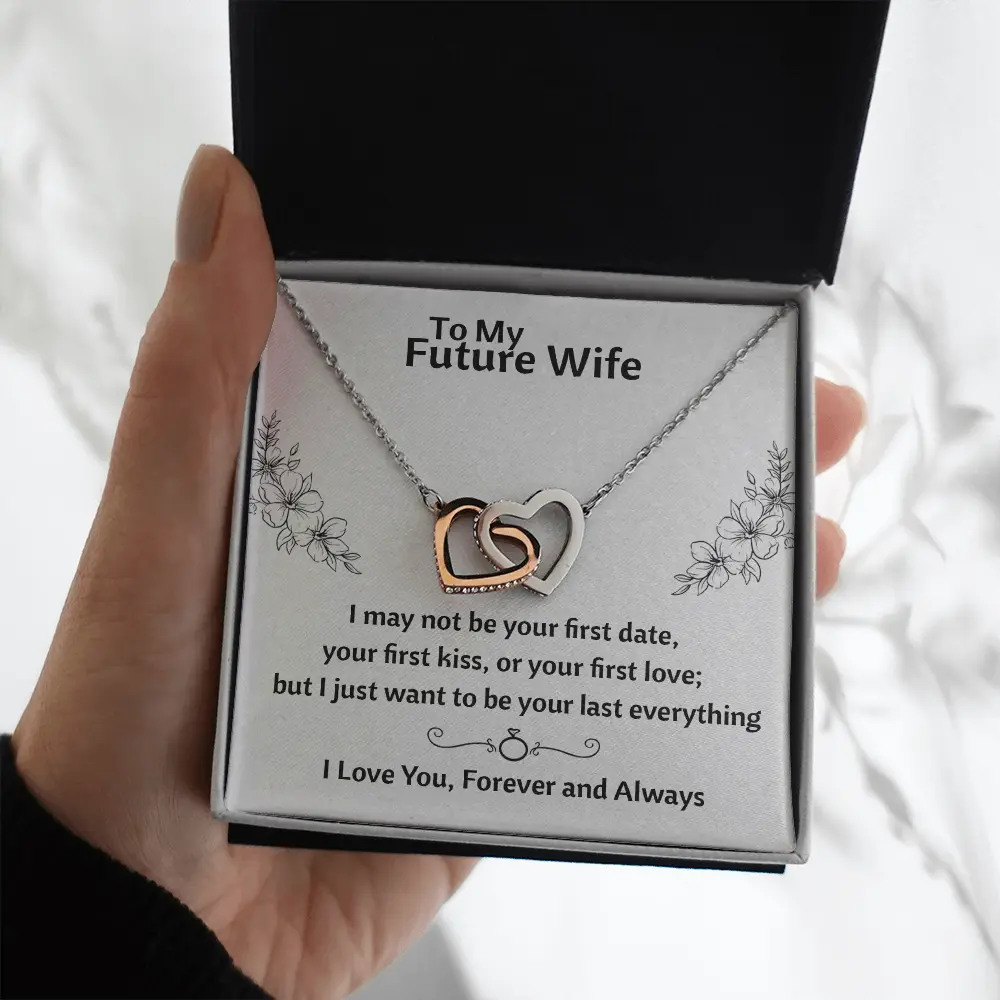 To My Future Wife Interlocking Hearts Necklace, Romantic Fiancee Jewelry Gifts from Fiance, Future Wife Birthday Anniversary Proposal Present with Message Card & Gift Box