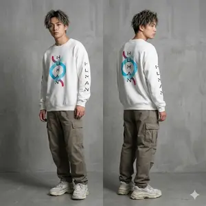 HUMAN Logo Modern Anti AI Unisex Heavy Blend Crewneck Sweatshirt, Solidarity Sweatshirt for Gen Z, Front Back Sleeve Print, Oversized Look