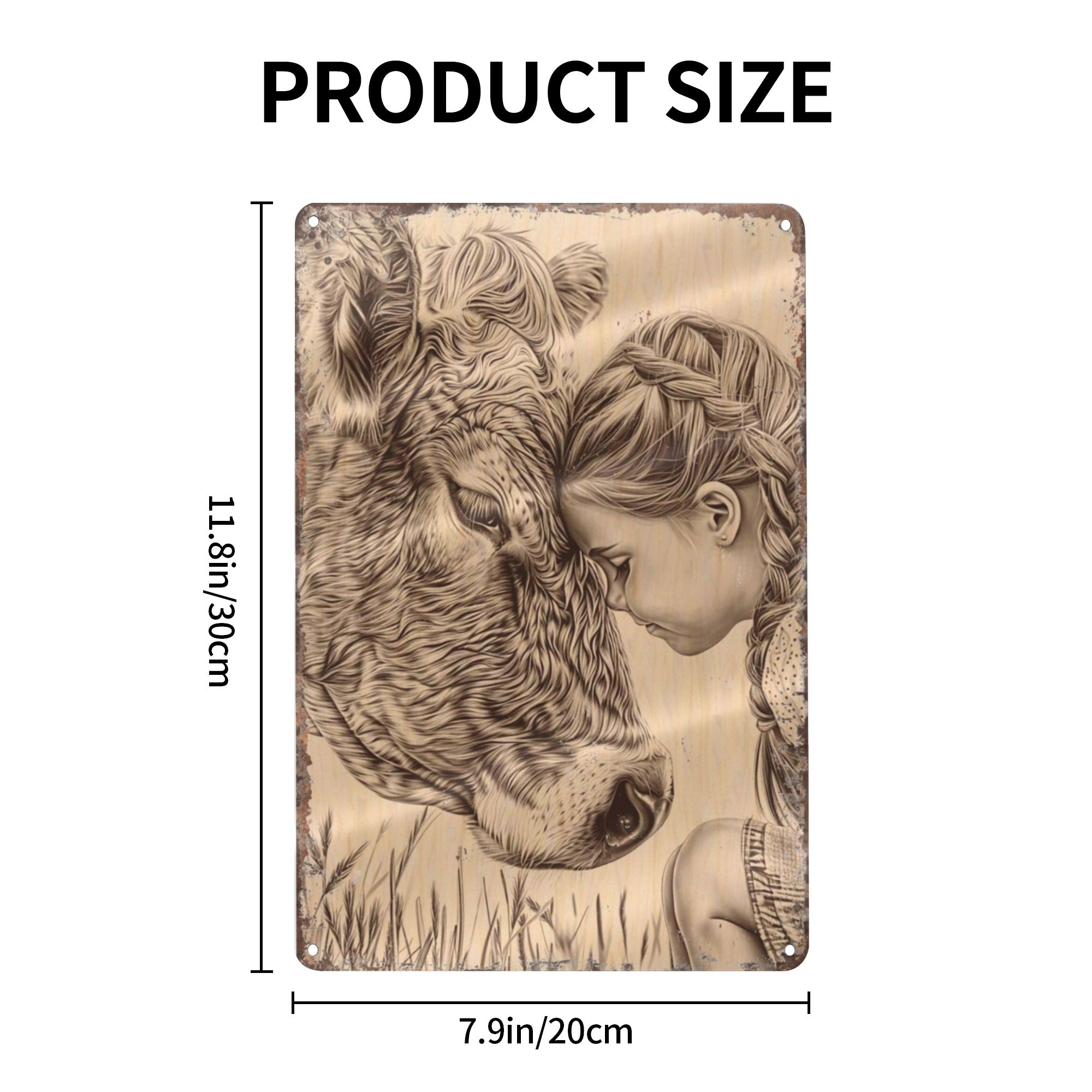 Girl And Highland Cow Aluminum Metal Sign Posters - 8x12 Inch Retro Vintage Wall Decor for Farmhouse, Nursery, Kids Room - Cute Farm Animal Gift