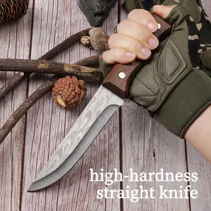 Wooden Handle Butcher Knife, Household Fruit Knife Multifunctional Kitchen Vegetable and Fruit Specialty Knives, Portable Small Knife for BBQ Meat Cutting and Portioning