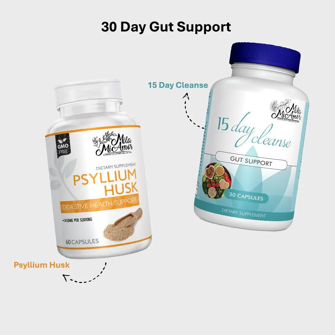 30 Day Gut Support - 15 Day Cleanse and Psyllium Husk | CAFFEINE FREE | ADVANCED FORMULA WITH SENNA, CASCARA SAGRADA, & PSYLLIUM HUSK | NON-GMO | 30 D