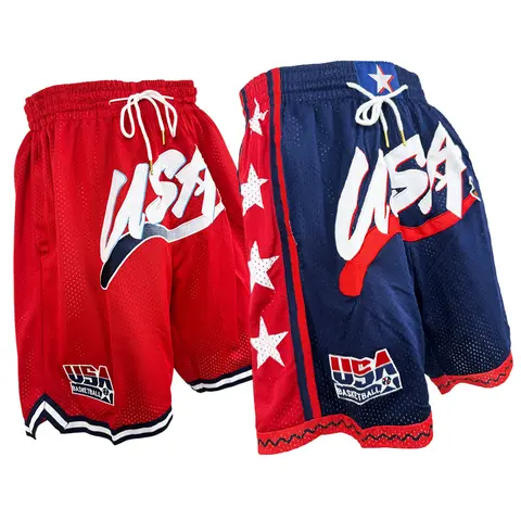 2024 New Men's USA Dream Team Fitted Basketball Shorts - 4-Pocket Carry, Quick Dry, Breathable Embroidered Polyester Activewear, Court & Gym Versatile S-XXL Stars & Stripes Bottoms, 4Pocket Carry