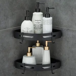 Adhesive corner shelf for bathroom shower storage, suitable for kitchen and bathroom, no drilling required, double-layer bathroom corner shelf shower storage rack