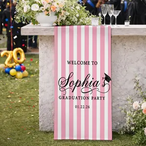 Custom Graduation Party Table Runner Personalized Name Date All-Over Print, Welcome To Graduation Stripe Table Décor, Class of 2026 Party Decoration Gift, Personalized Grad Celebration Table Cover