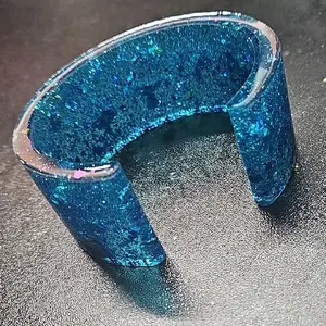 Sky Blue Bangle Bands - Glittery Teal Resin Cuff for Women's Fashion Accessories