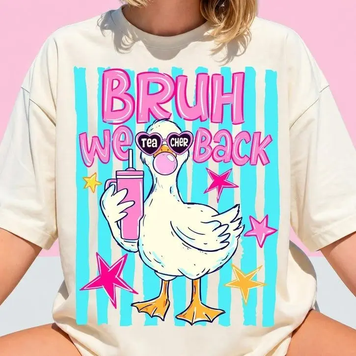 Bruh We Back Teacher Comfort Colors Shirt, Funny Goose Teacher Tee, Back To School Graphic T-Shirt