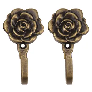 2Pcs Metal Rose Flower Household Curtain Tie Backs, Wall-Mounted Hook Holders for Leisure & Outdoor Recreation Spaces