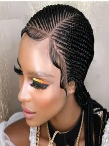 Short Cornrow Braided Wig with Curly Ends, HD Lace Front Goddess Braided Wig, Boho Style for Women, Natural Look Hairpiece