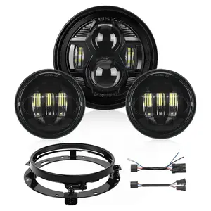 Nilight Black Motorcycle LED Headlight and Fog Light Kit - 7 in High Lumen Headlight, 4.5 in Fog Light for Motorcycle Upgrades, LED Headlamp Included