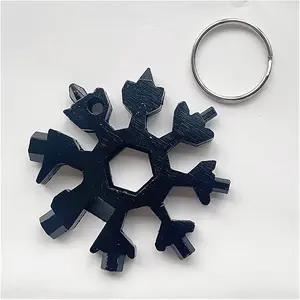 Snowflake Multi-Tool Stainless Steel Hex Wrench Keychain With Bottle Opener Screwdriver For Camping Hiking Survival, Black