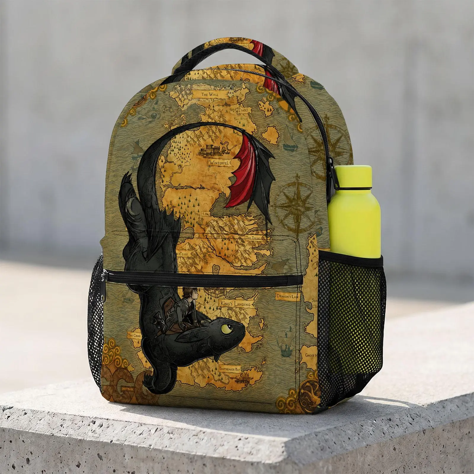 Game-of-Thrones Cute Cartoon Print Kids' Backpack, Polyester Adjustable Durable Lightweight Daypack with Double Stitching for School Travel
