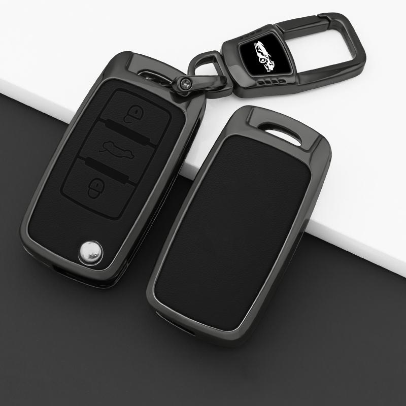 Zinc Alloy Leather Car Key Cover for Volkswagen VW Polo Golf Passat Tiguan Beetle Caddy T5 Eos Skoda Octavia Seat Leon Altea, Car Key Protector, Car Key Accessory, Car key Gift