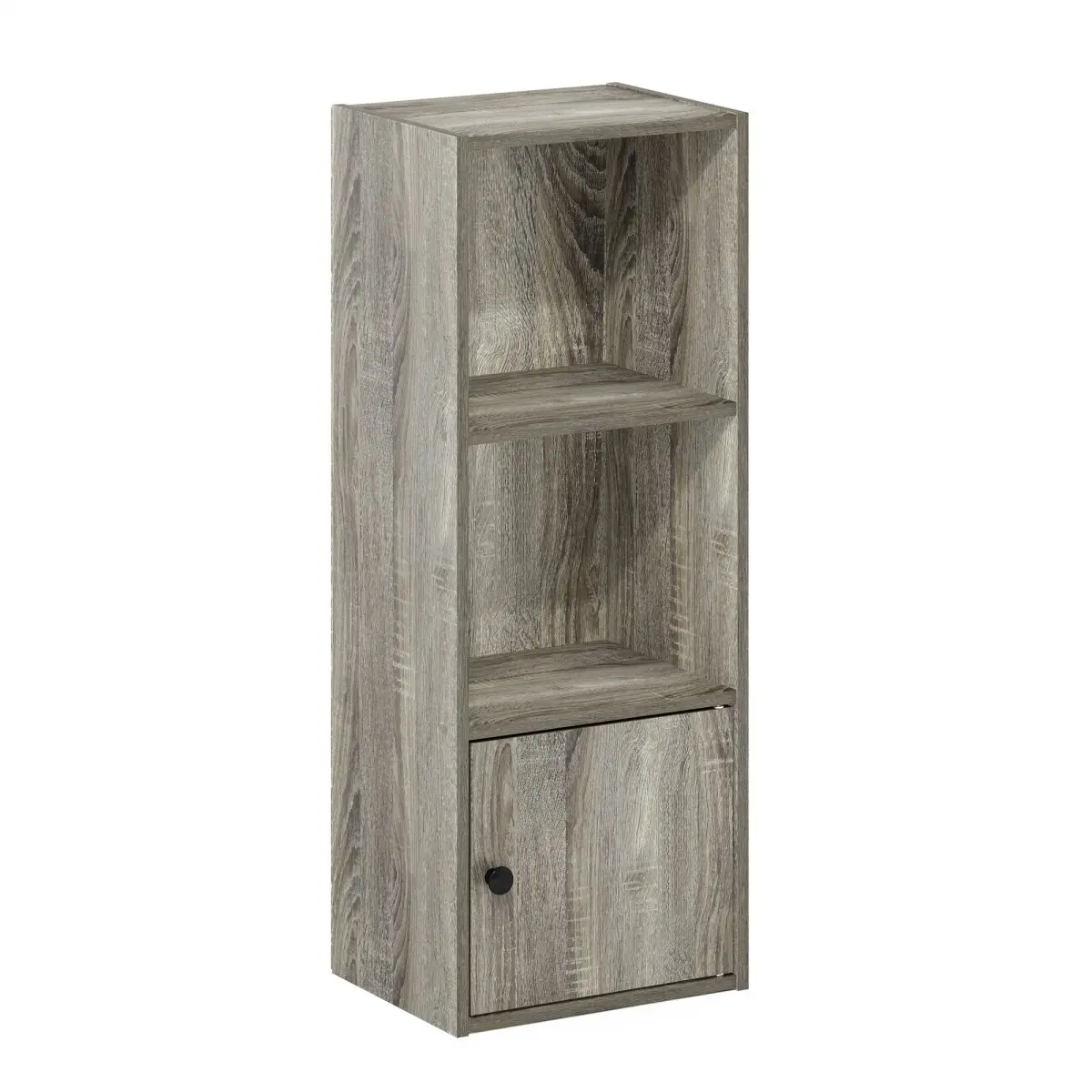 212 MAIN 3-Tiered Wooden Book Shelf - French Oak Finish Shelving Unit with 1 Storage Door Cabinet, Easy Setup for Office & Commercial Furniture