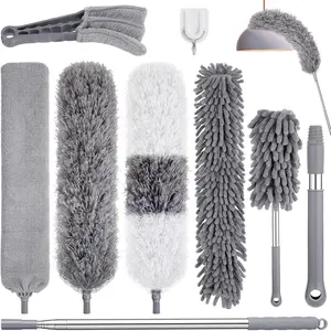 9 count Dusters for Cleaning,Extendable Microfiber Duster with Extension Pole Up to 100'',Bendable Washable and  Dusters Kit for Ceiling Fans, High Ceilings,Blinds,Furniture and