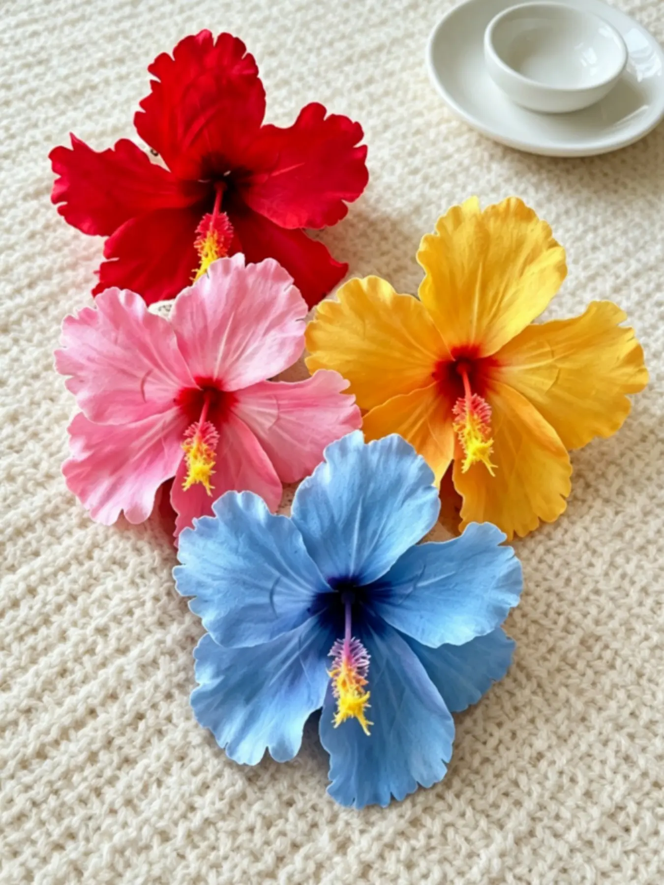 4pcs New Style Hawaiian Artificial Hibiscus Flower Duckbill Clip Hairpin, Side Hair Clip Suitable for Bridal Weddings, Hawaiian Beach Tropical Party Decorative Hair Clip, Artificial Flowers, Party Decoration, Duck Bill Hair Clips, Wedding Hair Accessories