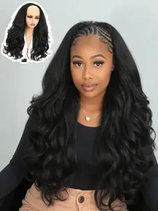 Yaki Half Hair Layered Wave Half Wig, Synthetic Hair 2 in 1 Seamless Flip Over, Glueless Wigs for Beginners, Women Daily Wear, Synthetic Wavy Hair