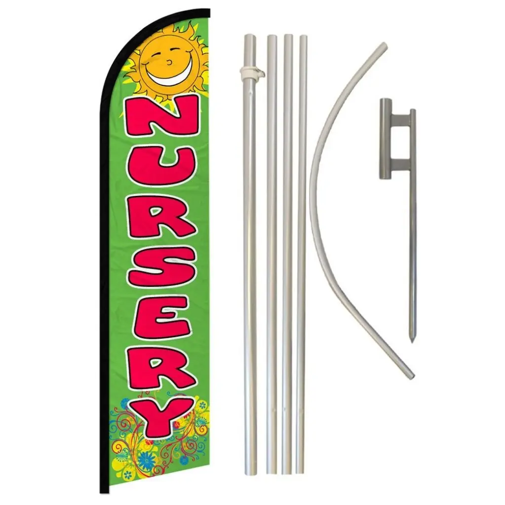 Nursery Windless Banner Flag & Pole Complete Kit, Outdoor Banners Advertising Sign with Polyester Material & Unique Graphics for Home, Festive & Party Backdrops, Standing Banner, Wall Decor Banner