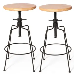 Lokkhan 22.8-26.8inch Counter Height Adjustable Industrial Bar Stools Set of 2 Farmhouse Kitchen Stool for Island Vintage Cafe Chair for Coffee House with Swivel Wooden Seat